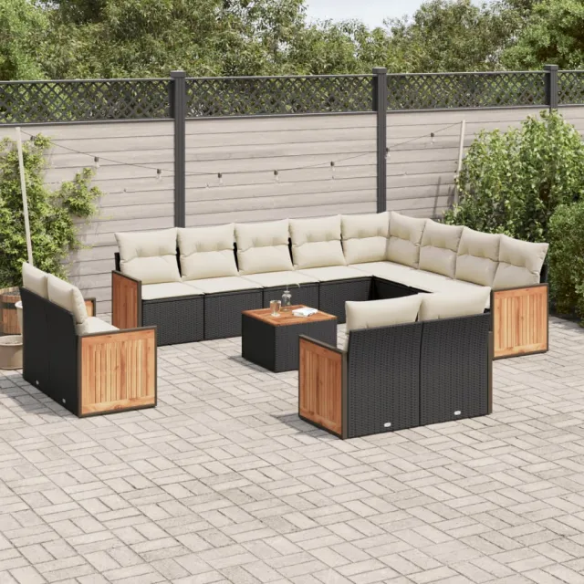 vidaXL 13-delige Loungeset met kussens poly rattan zwart, foto 2