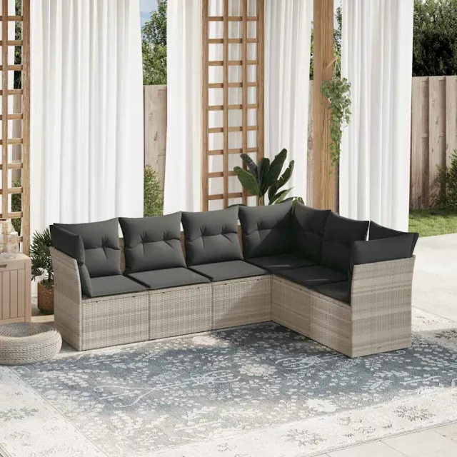 vidaXL 6-delige Loungeset met kussens poly rattan lichtgrijs grijs, foto 2