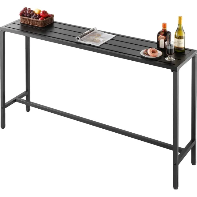 Vevor Outdoor Bar Table, 160 x 37,5 cm Patio Bar Table, Waterdichte Tafel & Stabiele Metalen Stel, Rechthoekige Counter Height Eetkamer Tafels, Buitenmeubels voor Balkon, Tuin, Hot Tub, Poolzijde, Binnen Zwart
