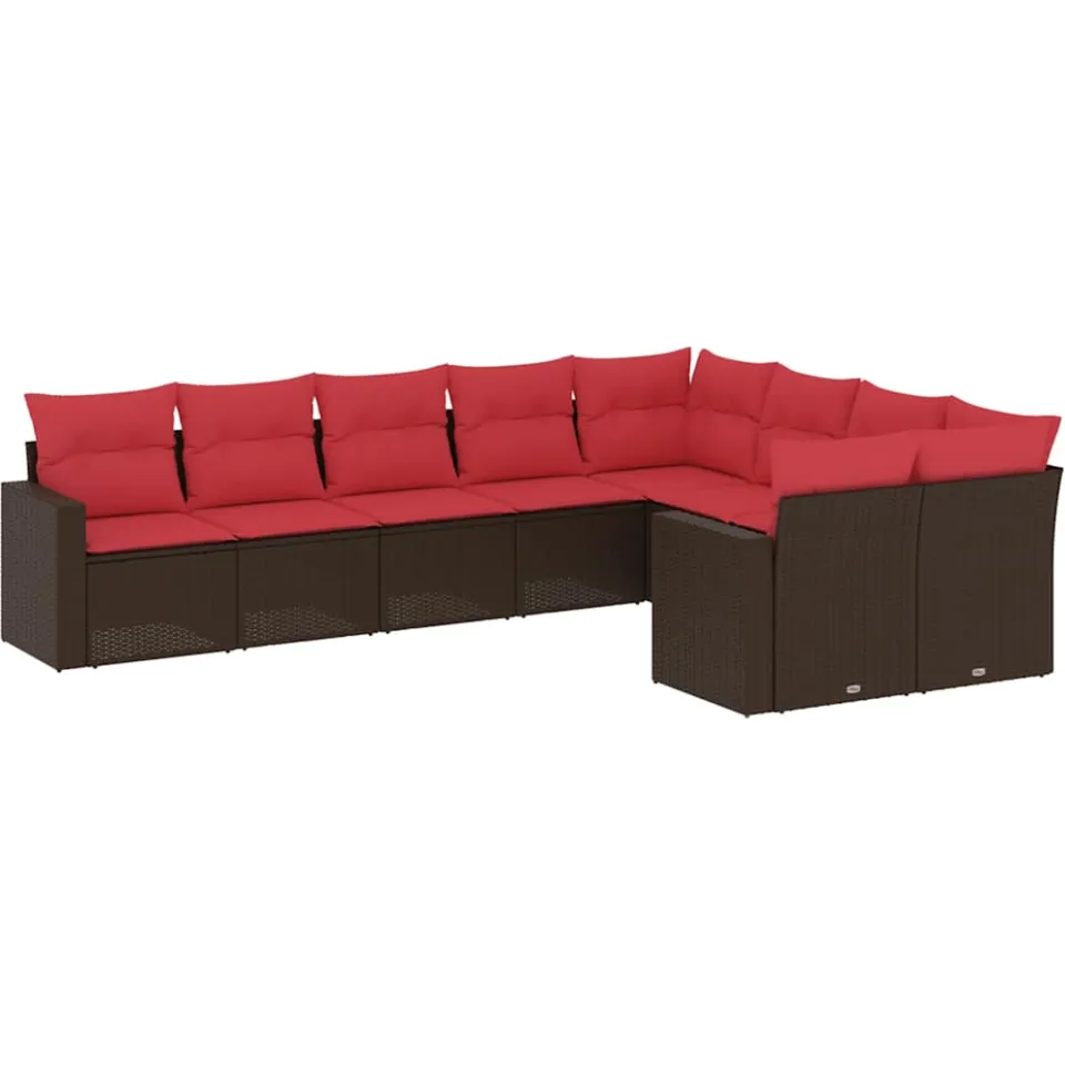 vidaXL 9-delige Loungeset met kussens poly rattan bruin
