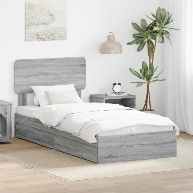 vidaXL Opslag bed met lade Grijs Sonoma 90 x 200 cm Bewerkt hout