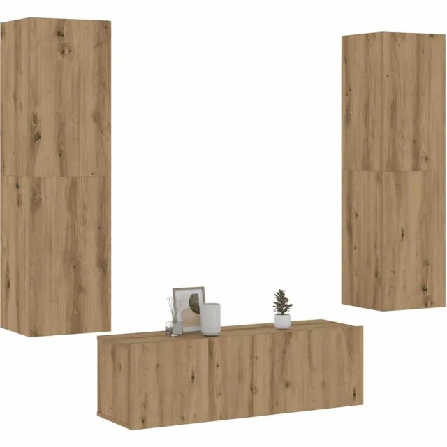 vidaXL Tv-wandkasten 3 st bewerkt hout artisanaal eikenkleurig Bruin