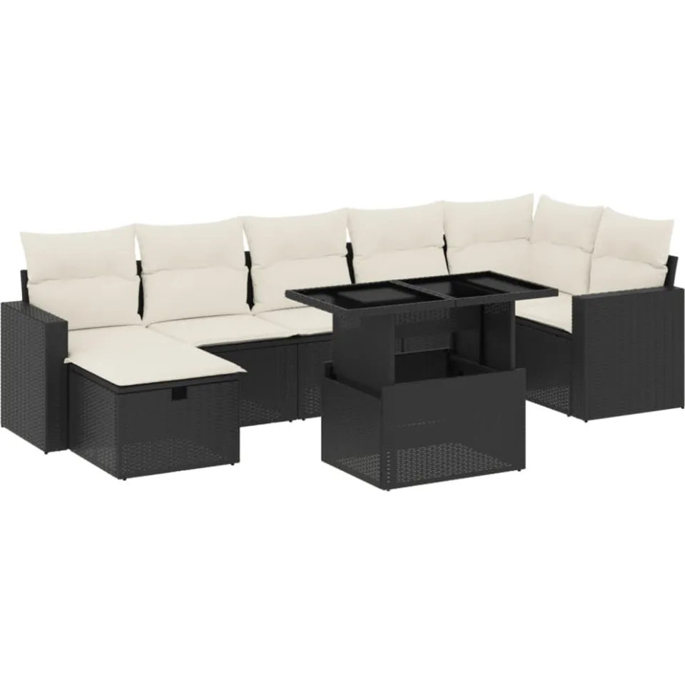 vidaXL 8-delige Loungeset met kussens poly rattan zwart, foto 3