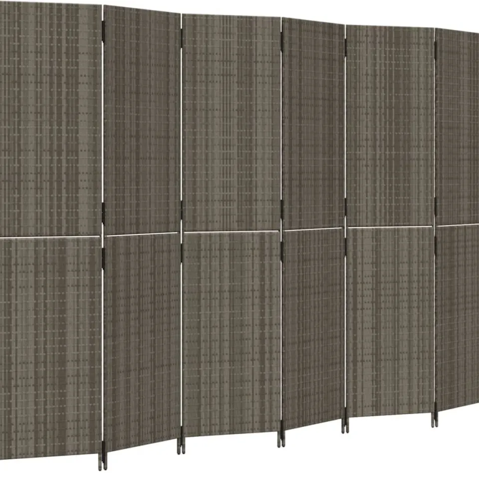 vidaXL Kamerscherm 6 panelen poly rattan grijs, foto 3