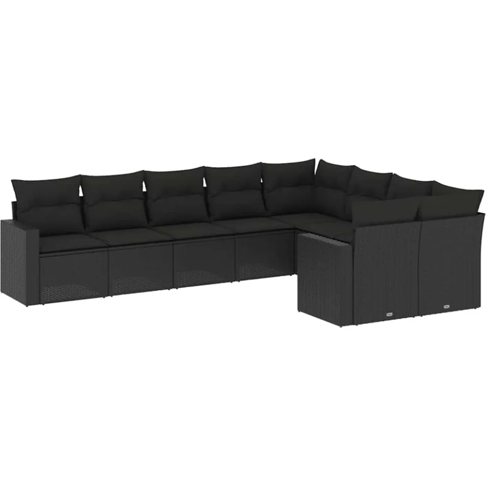 vidaXL 9-delige Loungeset met kussens poly rattan zwart, foto 3