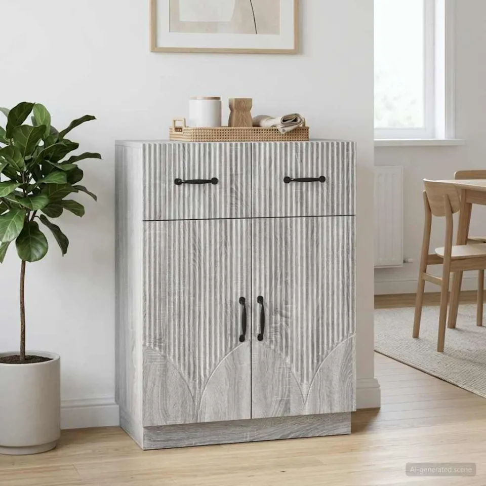 vidaXL Dressoir met lade Grijs sonoma 66 x 34,5 x 87 cm Bewerkt hout, foto 3