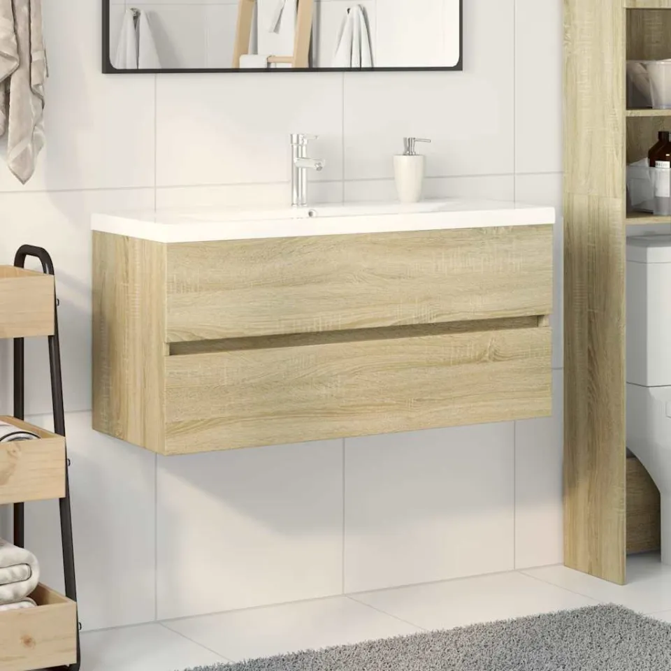 vidaXL 2-delige Badkamermeubelset keramiek en bewerkt hout bruin, foto 2