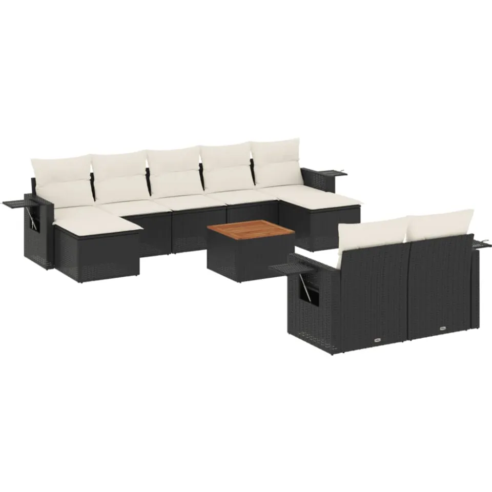 vidaXL 10-delige Loungeset met kussens poly rattan zwart, foto 3