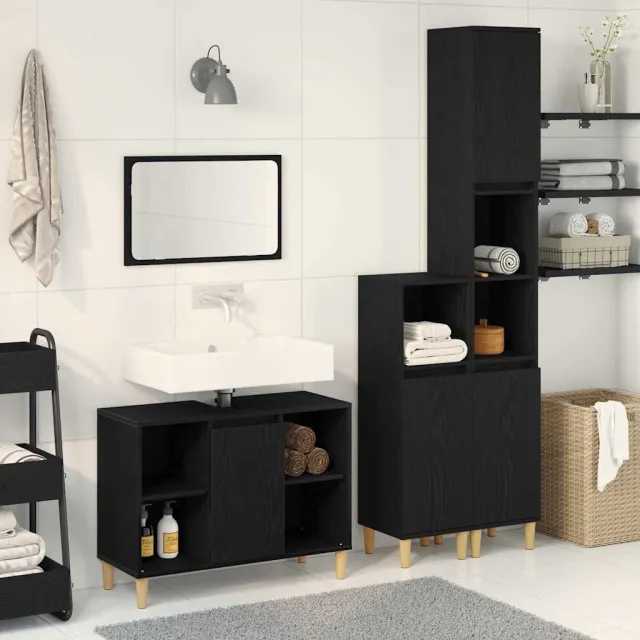 vidaXL Badkamermeubelset 3 st Zwart 80 x 33 x 60 cm Bewerkt hout