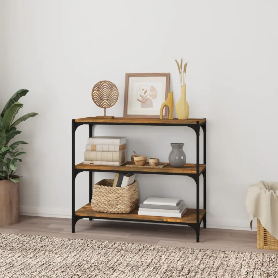 vidaXL Boekenkast 80x33x70,5 cm hout en staal gerookt eikenkleur, foto 3
