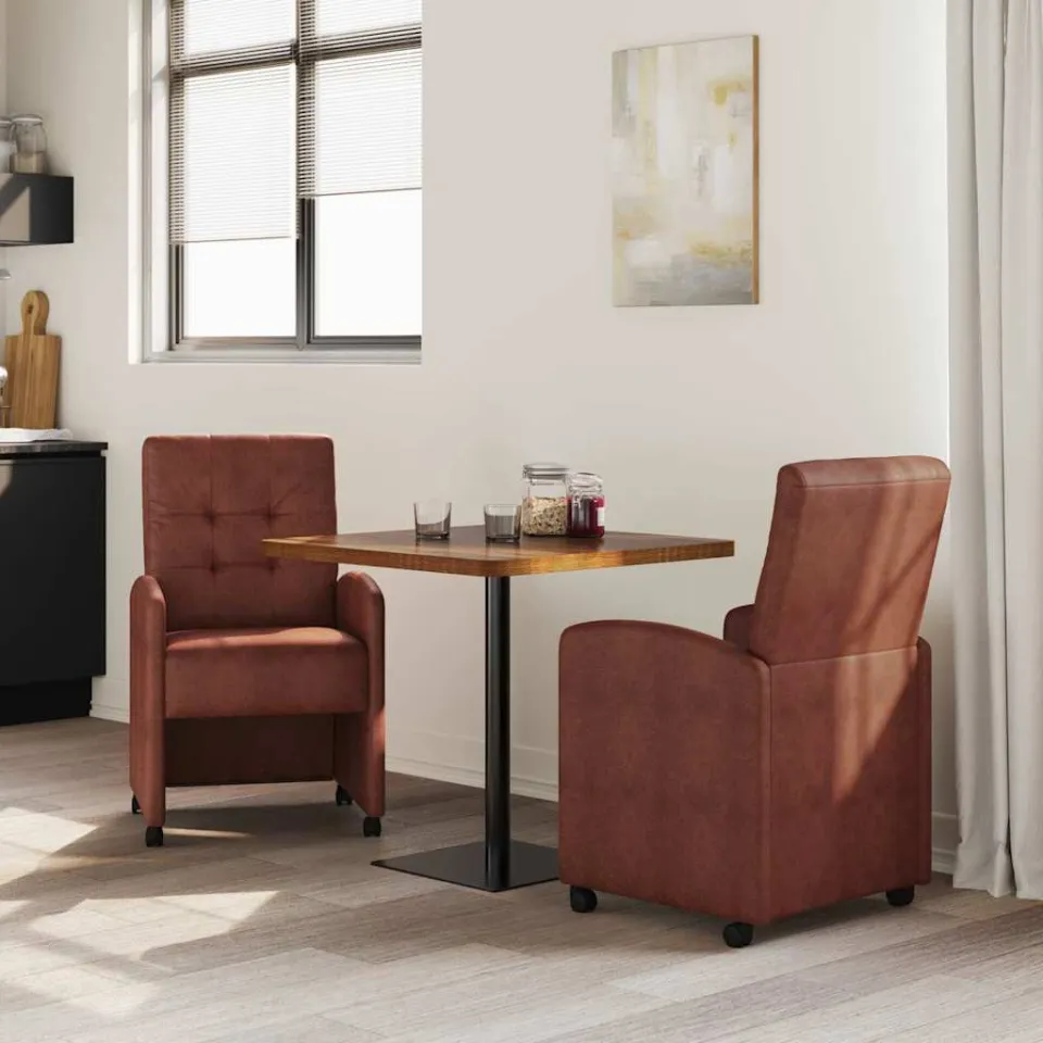 vidaXL Eetkamerstoelen met Wieltjes 2 st Kunstleer Glanzend bruin, foto 3