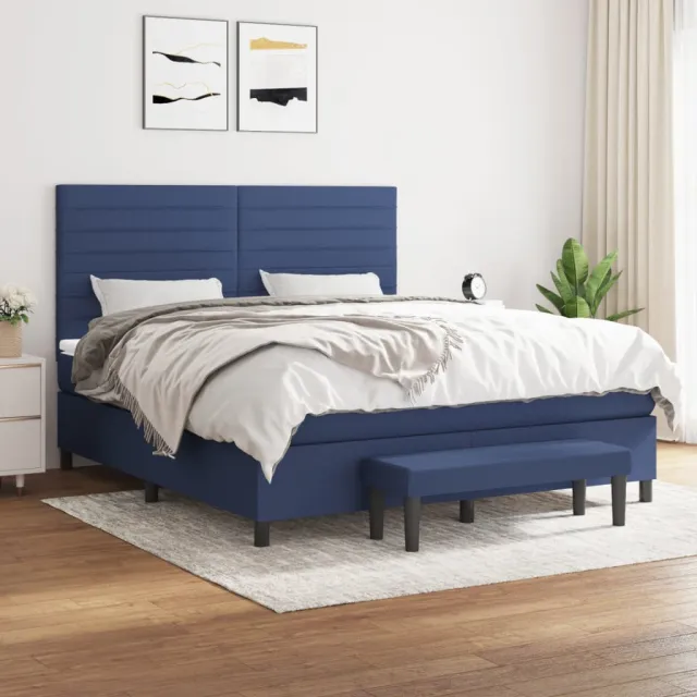 vidaXL Boxspring met matras stof blauw 160x200 cm