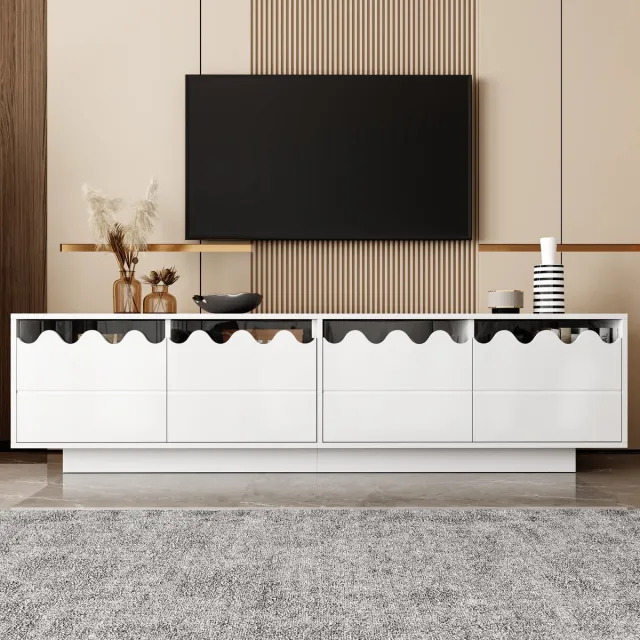 MODFU TV-Meubel - 4 Deuren - Golfdesign - Modern - Voor Woonkamer Of Thuiskantoor - MDF En Spaanplaat - Wit - 170 x 40 x 45 cm