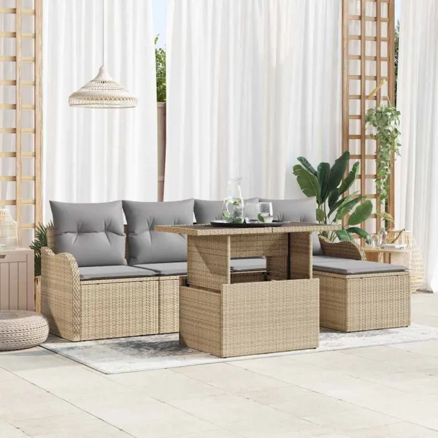 vidaXL Tuin Sofa Set 6 st Beige en Licht Grijs poly rattan