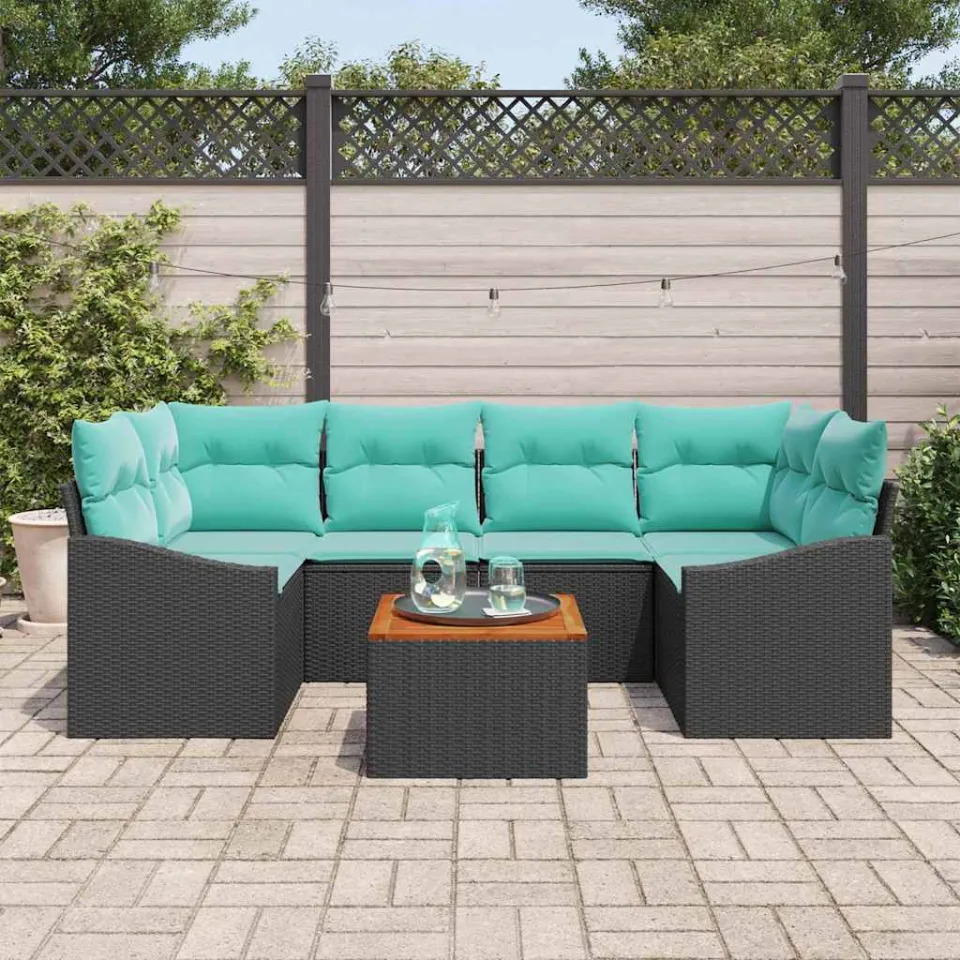 vidaXL Tuinbankenset 7 st Zwart poly rattan, foto 3