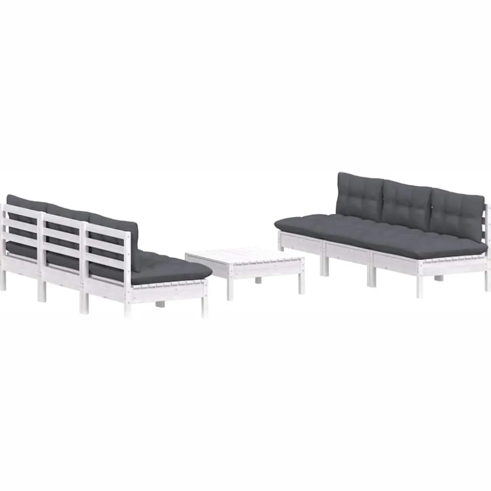 vidaXL 7-delige Loungeset met antracietkleurige kussens grenenhout Wit