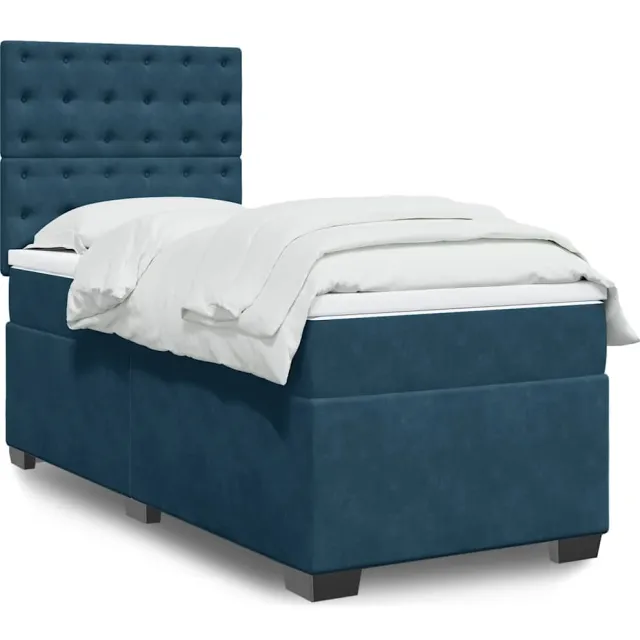 vidaXL Boxspring met matras fluweel blauw 90x200 cm