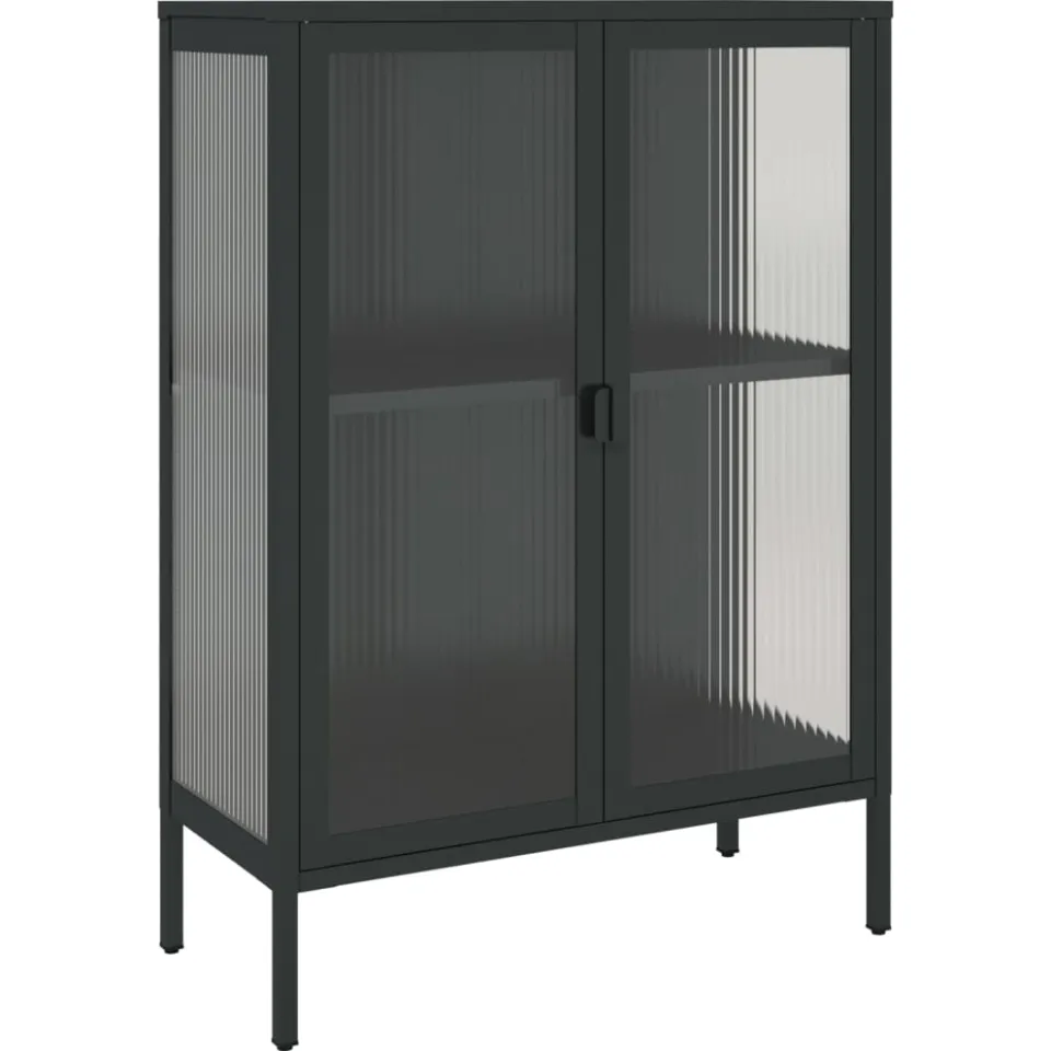 vidaXL Dressoir 75x35x105 cm glas en staal zwart