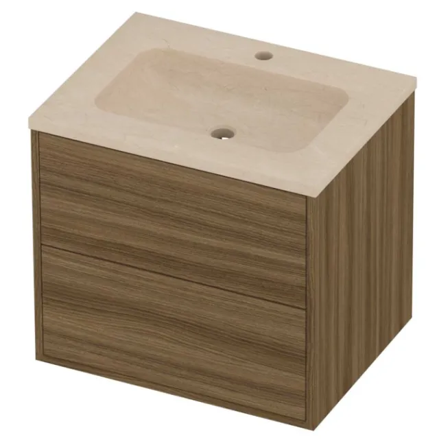 Proline Rollo Badmeubelset Hardsteen Elegant In Kader 60x46x54 cm Sand Stone Caramel Walnut Houtlook