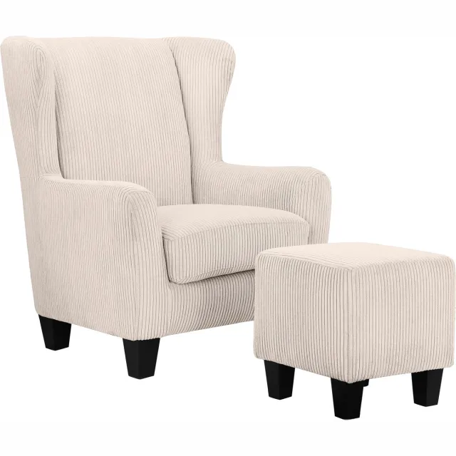 Notio Living Zhili-Fauteuil & Kruk - Crème Stof