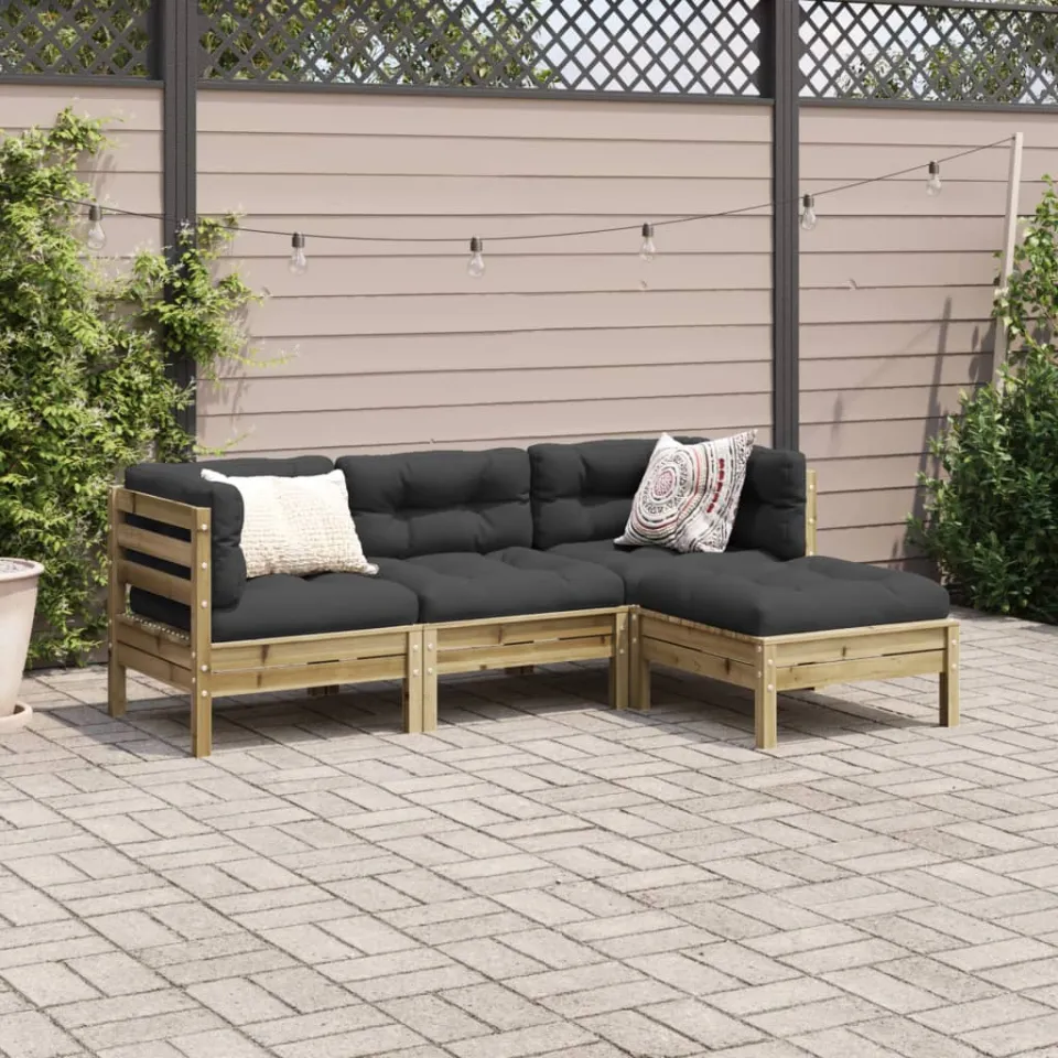 vidaXL 4-delige Loungeset met kussens geïmpregneerd grenenhout bruin, foto 2
