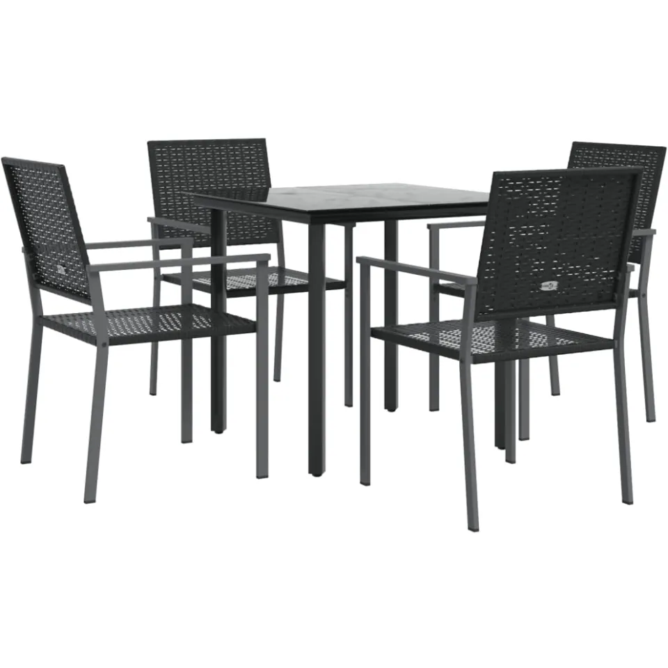 vidaXL 5-delige Tuinset poly rattan en staal Zwart