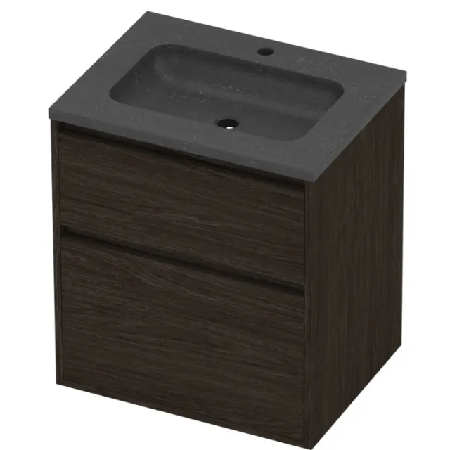 Proline Rollo Badmeubelset Hardsteen Elegant 1 Kraangat Greeploos 60x46x67 cm Blue Stone Mokka Oak Eiken