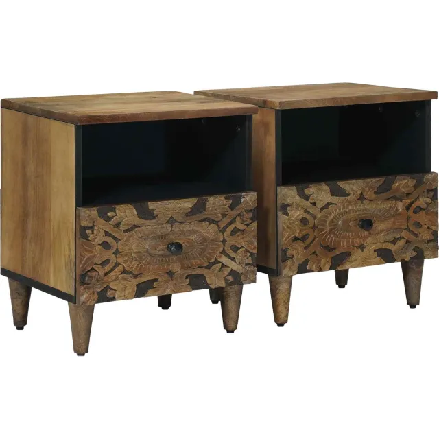 vidaXL Bed kast 2 st Bruin 40 x 33 x 46 cm Massief Mango Hout