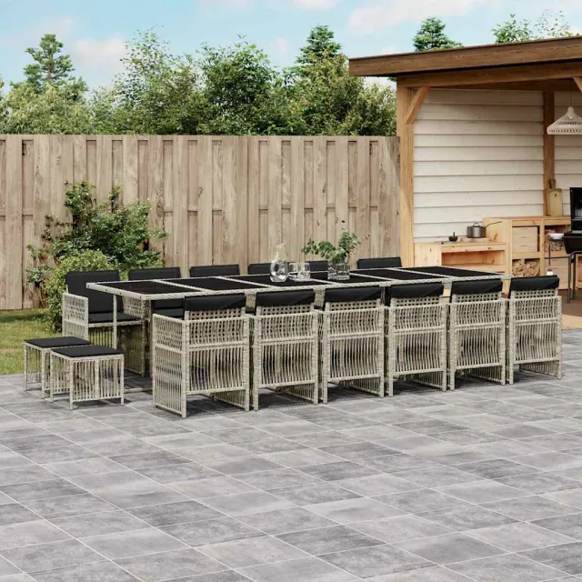 vidaXL 17-delige Tuinset met kussens poly rattan lichtgrijs grijs, foto 2