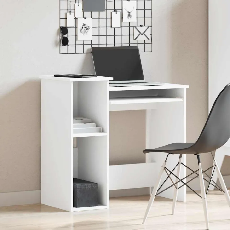 vidaXL Bureau met schappen 84x40x78 cm bewerkt hout wit, foto 2