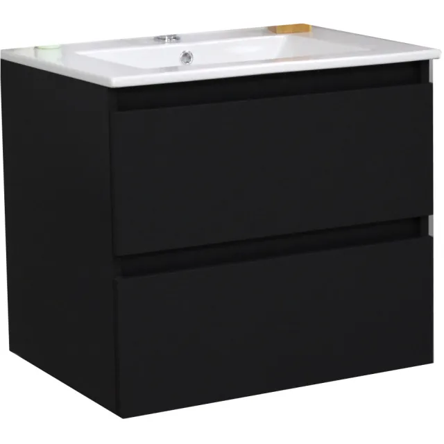 Boss & Wessing Badkamermeubel BWS Pepper Wastafel Porselein Met Kraangat 60x55x46 cm Mat Zwart