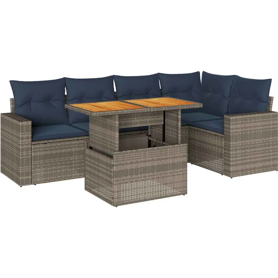 vidaXL 6-delige Loungeset met kussens poly rattan grijs, foto 3
