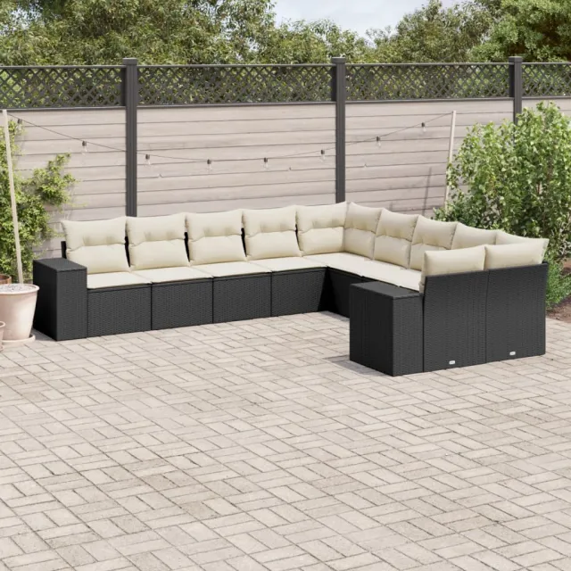 vidaXL 10-delige Loungeset met kussens poly rattan zwart, foto 2