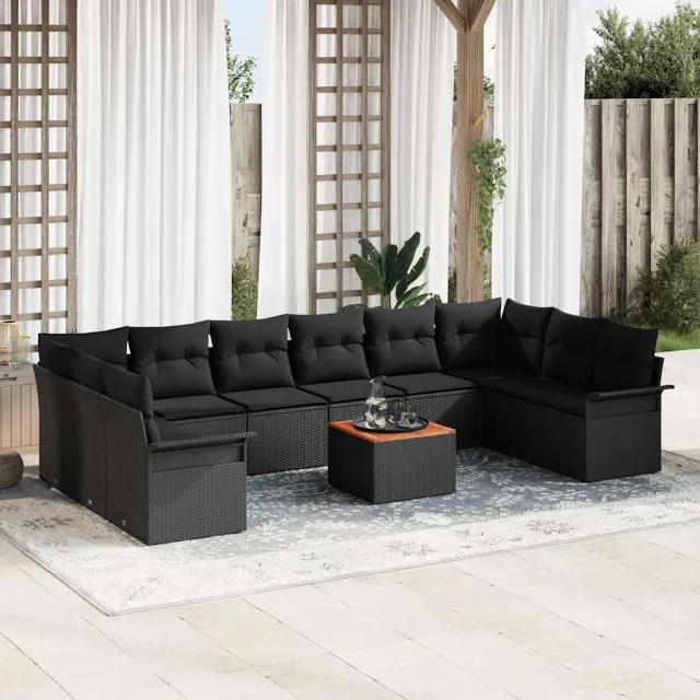 vidaXL Tuinbankenset 11 st Zwart poly rattan, foto 2