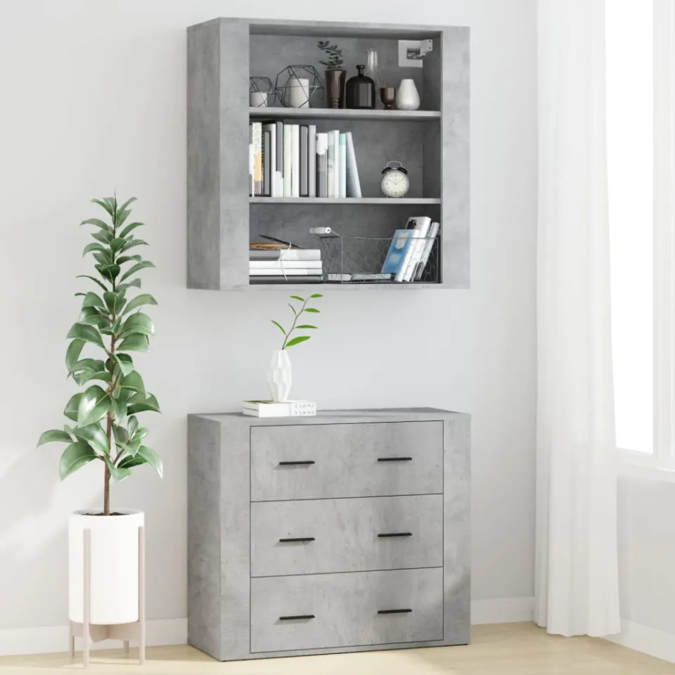 vidaXL Hoge kast bewerkt hout betongrijs grijs, foto 3