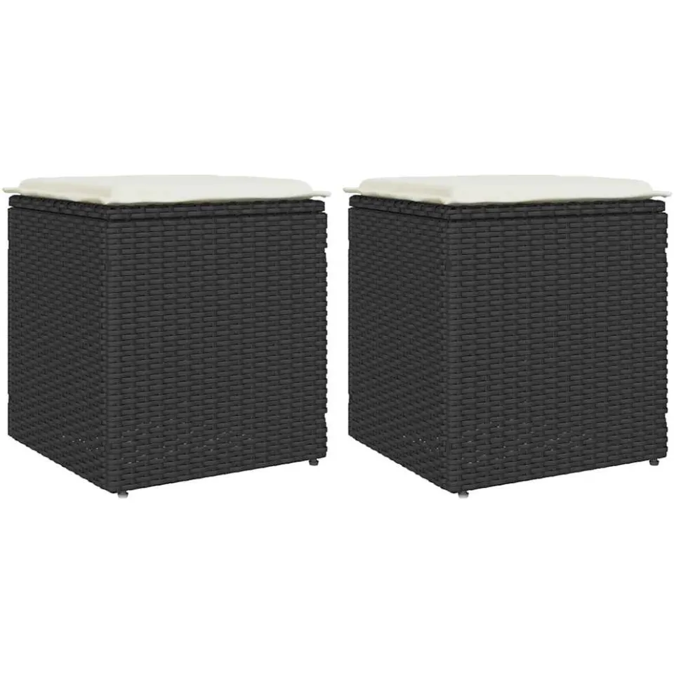 vidaXL Tuinkrukken met kussens 2 st 40x40x43 cm poly rattan zwart
