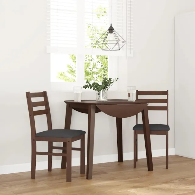 vidaXL Eetkamerstoelen met kussens 2 st massief hout rubber bruin