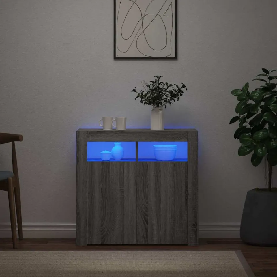 vidaXL Dressoir met LED-verlichting 80x35x75 cm grijs sonoma eiken, foto 2