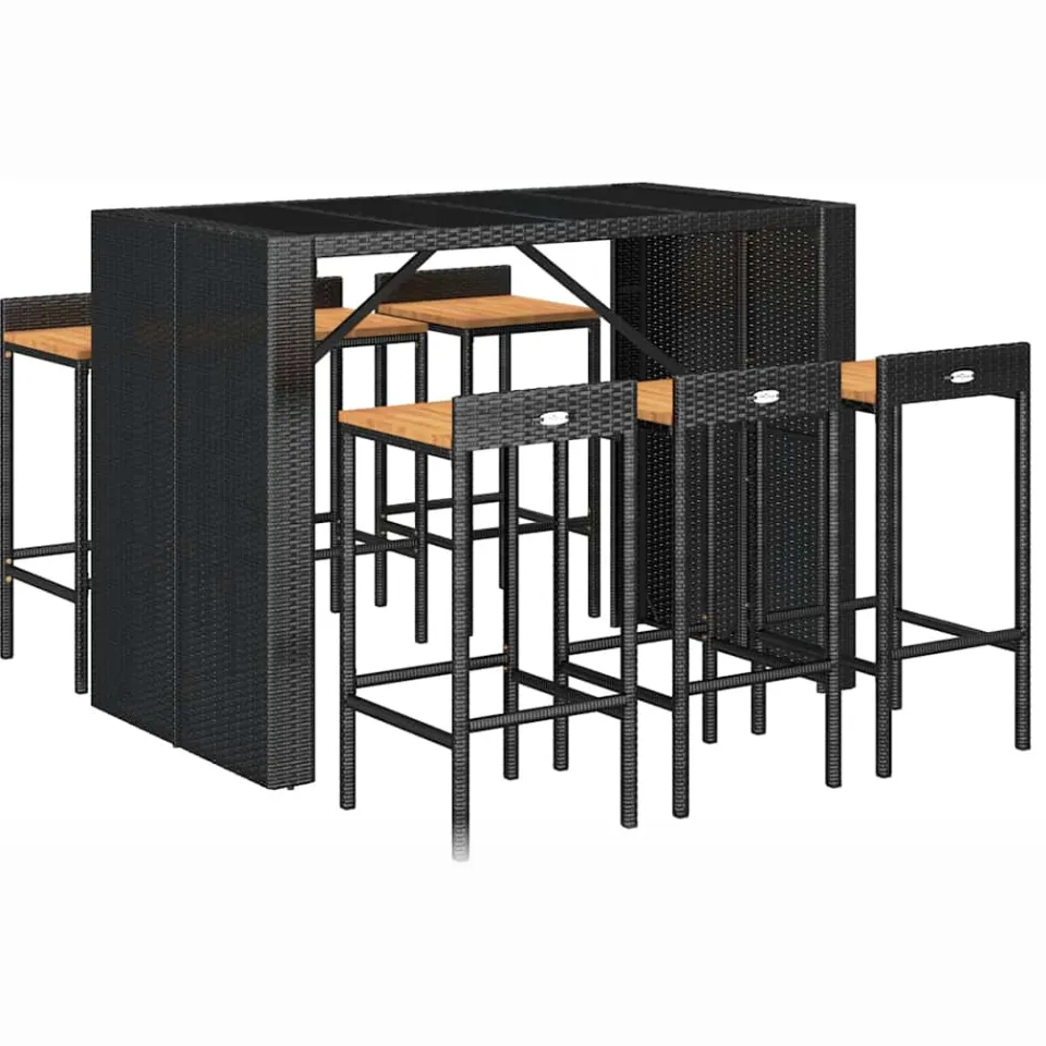 vidaXL 7-delige Tuinbarset poly rattan en massief acaciahout zwart