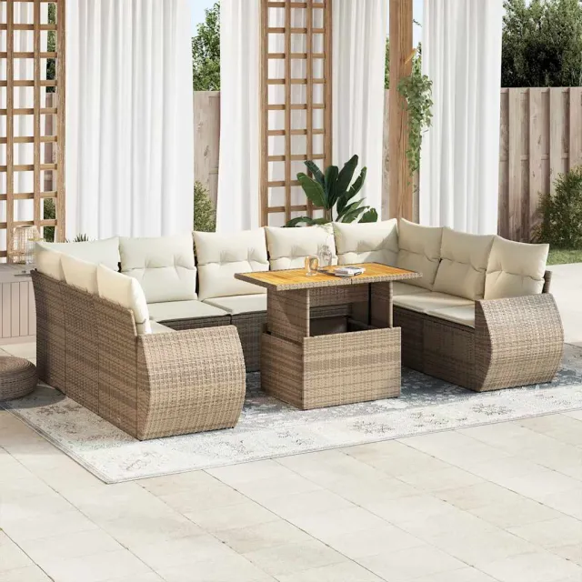 vidaXL 10-delige Loungeset met kussens poly rattan beige, foto 2