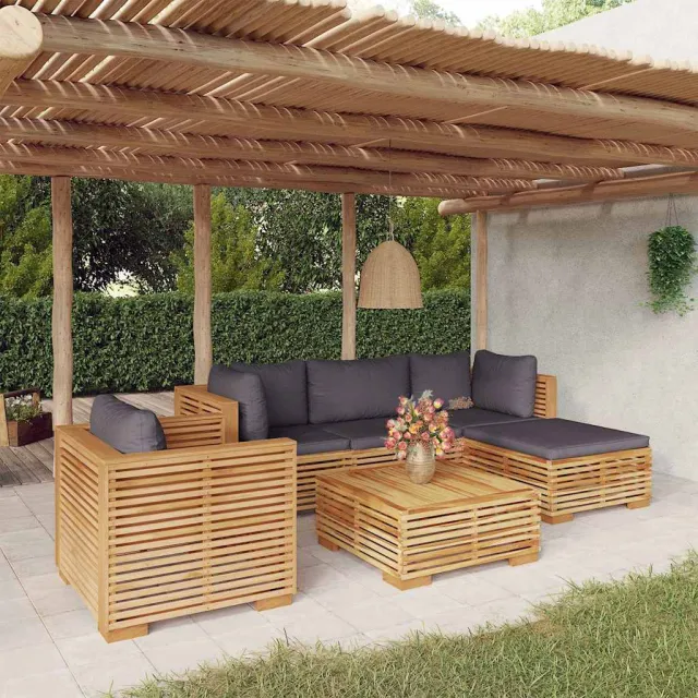 vidaXL 6-delige Loungeset met kussens massief teakhout bruin, foto 2