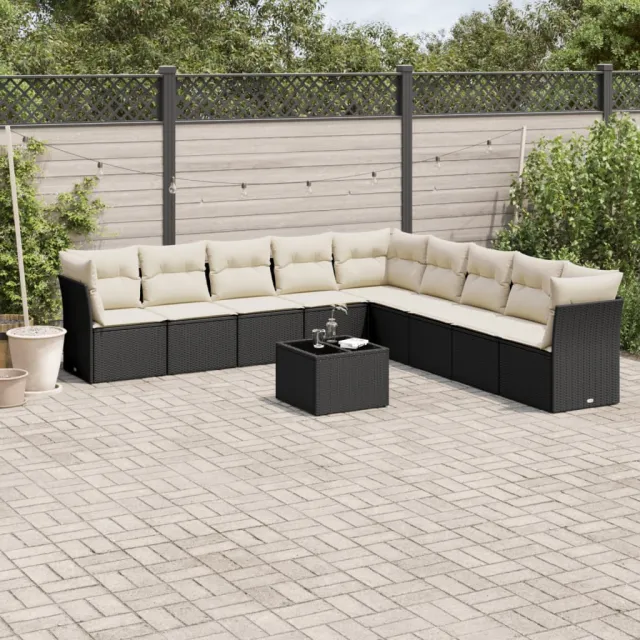 vidaXL 10-delige Loungeset met kussens poly rattan zwart, foto 2