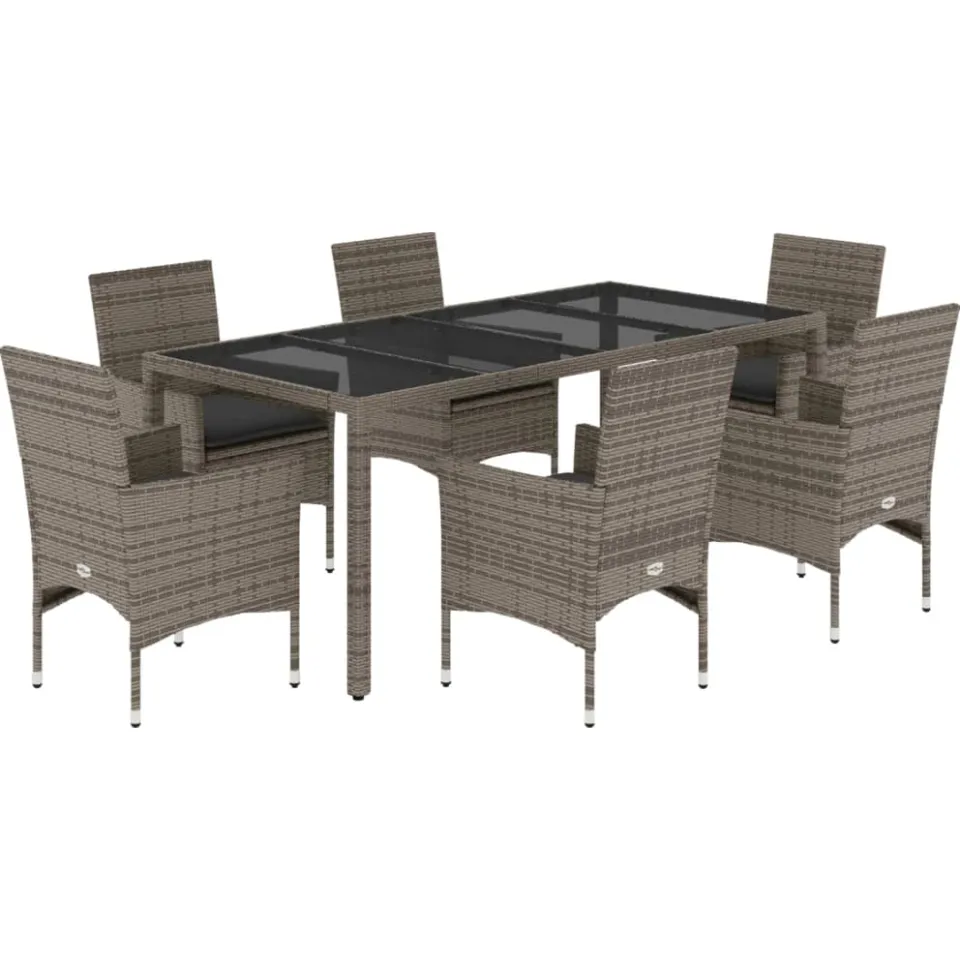 vidaXL 7-delige Tuinset met kussens poly rattan en glas grijs, foto 3