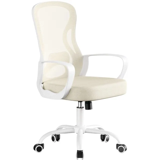 Klarven Bureaustoel Mesh Cappuccinobeige - Office Chair - Ergonomische Bureaustoel met Lendensteun - Kantelfunctie en Armleuningen - Verstelbare Zithoogte Cappuccinobeige-Wolkenwit
