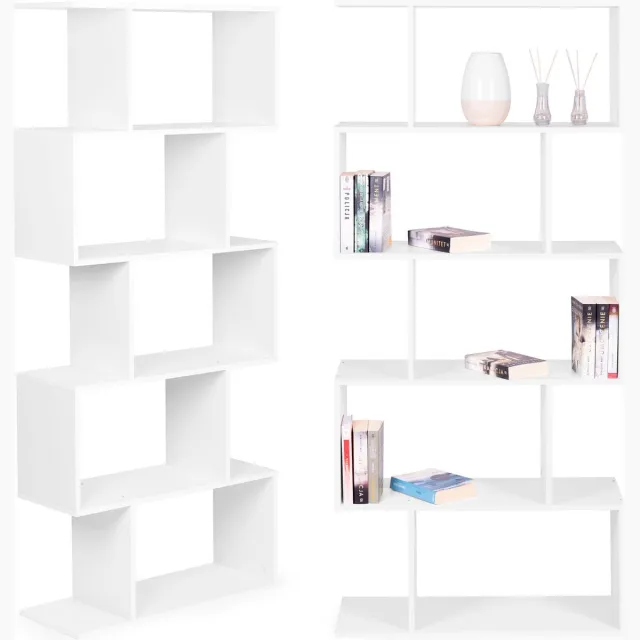 Viking Choice Witte design boekenkast - 5 planken - Geruit patroon - 175 x 28 x 77 cm