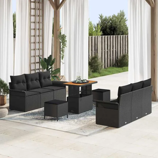 vidaXL Tuinbankenset 9 st Zwart poly rattan, foto 2