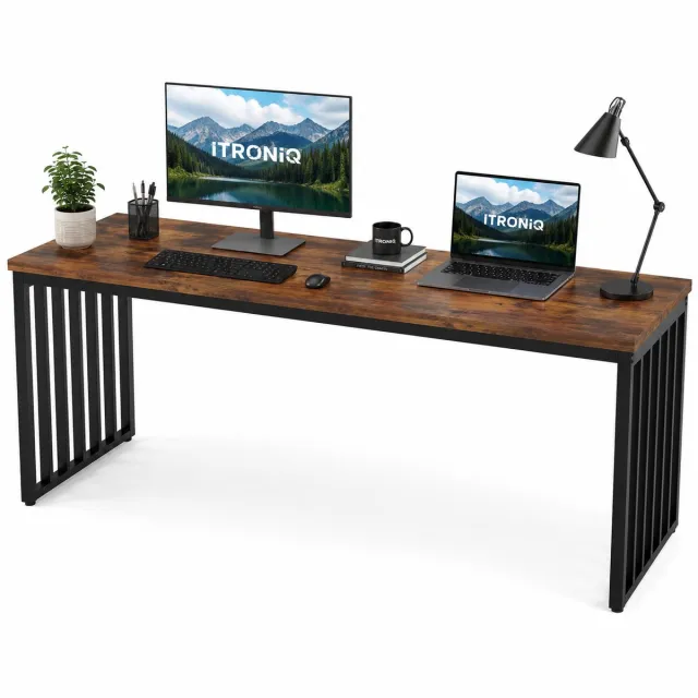 ITRONIQ Industrieel Bureau 180 x 70 cm - Groot Computerbureau Voor 2 Personen - Werktafel Met Metalen Frame - Bruin Zwart
