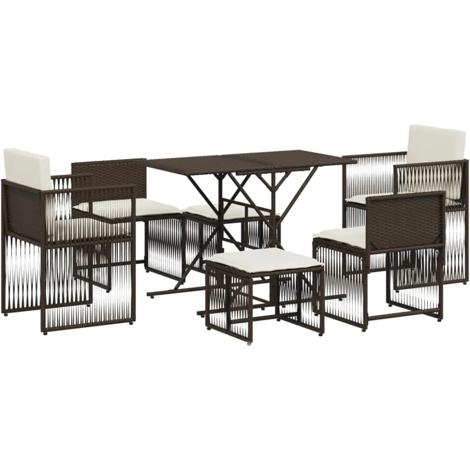 vidaXL 7-delige Tuinset met kussens poly rattan bruin, foto 4
