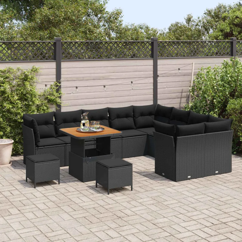vidaXL Tuinbankenset 12 st Zwart poly rattan, foto 3