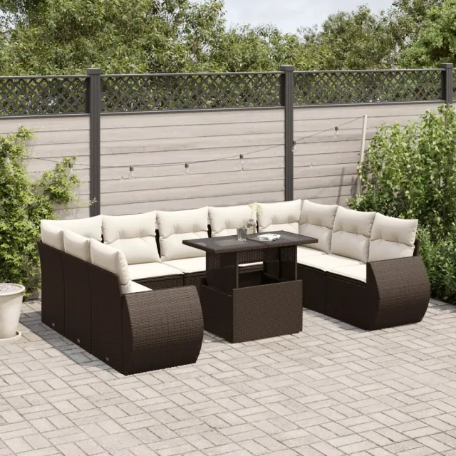 vidaXL 10-delige Loungeset met kussens poly rattan bruin, foto 2